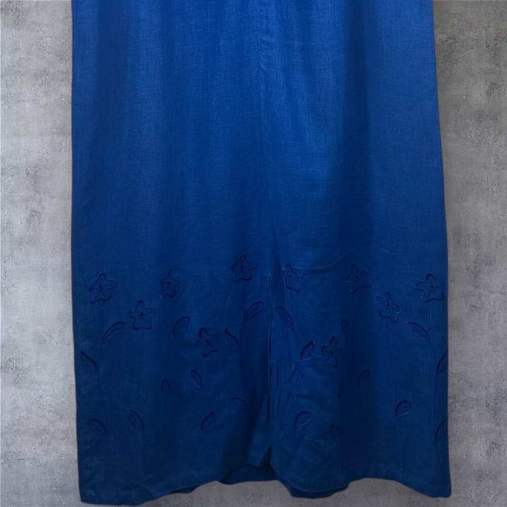 VTG COUNTRY WEAR CASUALS Blue Linen Sleeveless Maxi Embroider Dress Womens Sz L - Picture 3 of 15